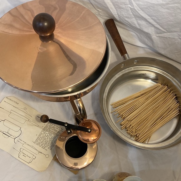 Copper Chafing Dish Fondue Set W/ Walnut Handle Great for Serving Copper Chafing - Picture 4 of 14